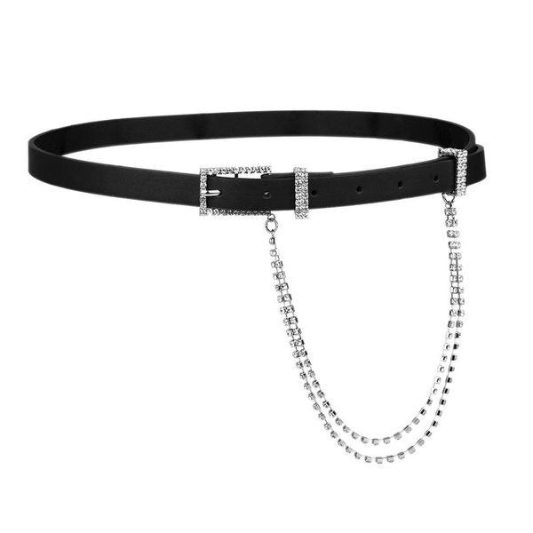 

ms. crystal mosaic fashion lanyards black thin belt wild buckle belt, Black;brown