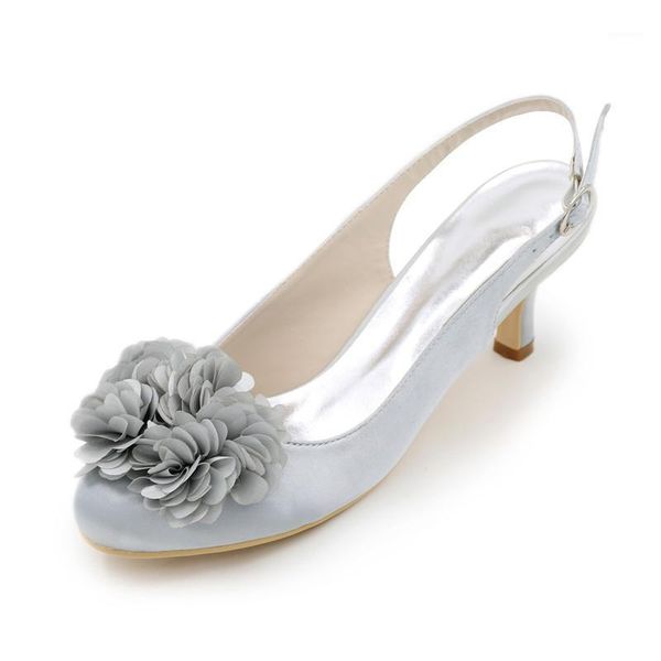 

onnpnnq kitten heels satin flower wedding shoes women round toe back buckle strap heeled prom evening bridal party dress pumps1, Black