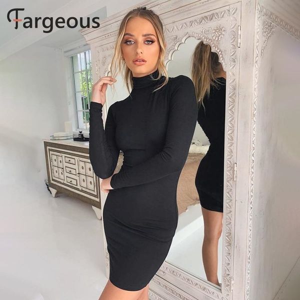 

turtleneck black bodycon dress women night club party short winter dress autumn long sleeve bandage dress vestidos y200418, Black;pink