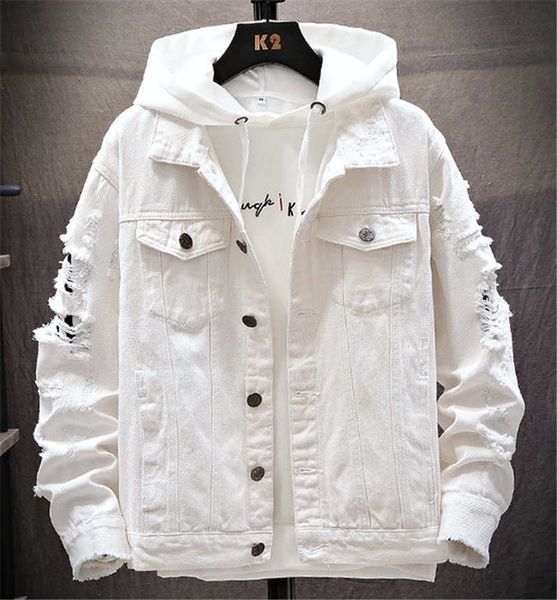 

autumn and winter men's denim jacket casual ripped loose denim jacket, Black;brown