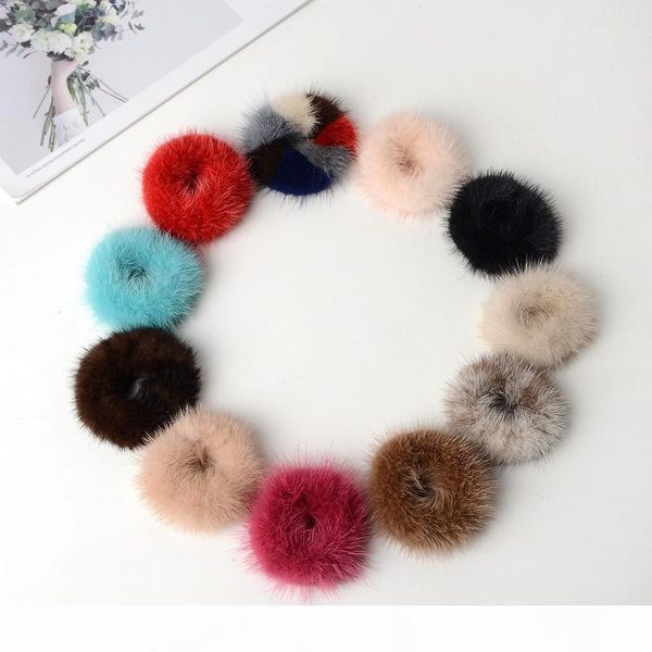 

100% real genuine mink fur hair rope women accessory flurry headband hair ties holder elastic highgrade luxury fashion hair ring q1202, Pink