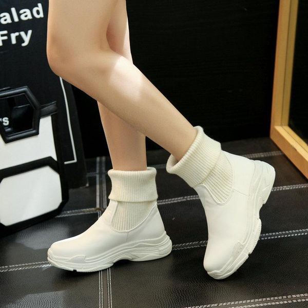 

women's rubber boots shoes winter footwear round toe platform booties woman 2020 low heel rain autumn white ankle rock, Black
