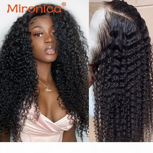 

mironica brazilian jerry curl wig lace front wig kinky curly lace front human hair 13x4 wigs tpart for black women, Black;brown