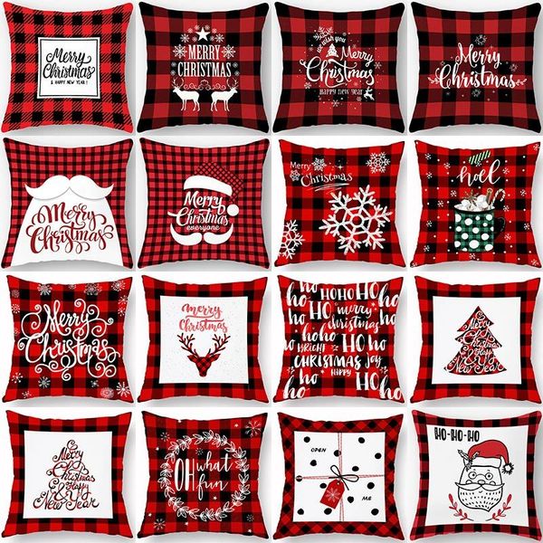 

1pcs christmas black red plaid pattern 45*45cm polyester pillow case decorative sofa car home decor throw pillowcover 40976