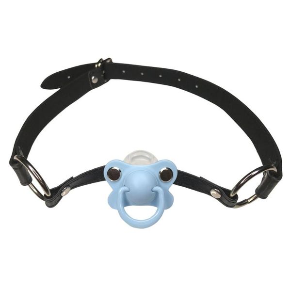

chokers ddlg/ abdl baby blue pacifier gag with black choker collar, Golden;silver