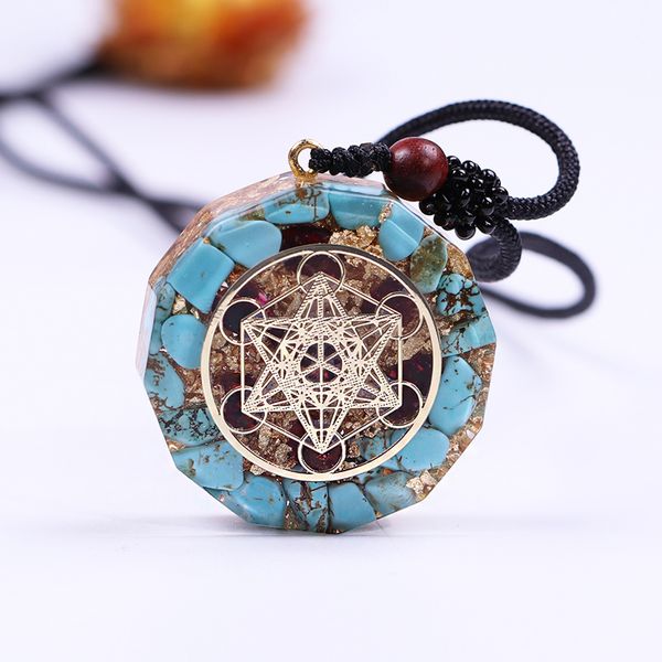 

natural turquoises orgonite pendant reiki healing energy generator emf radiation protection necklace jewelry 200928, Silver
