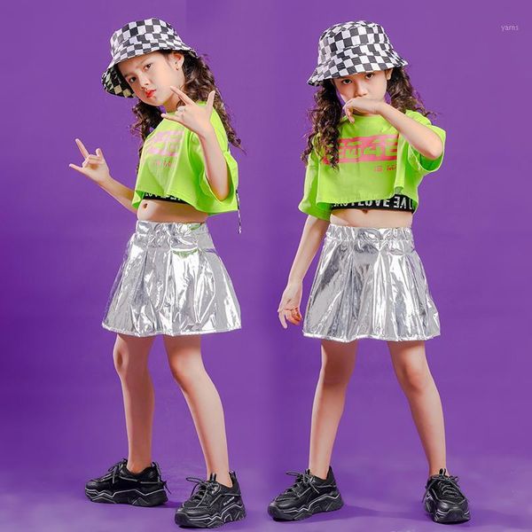 

kids festival hip hop clothing summer crop t shirt tank vest running sliver skirt girls jazz dance costume clothes1, Black;red