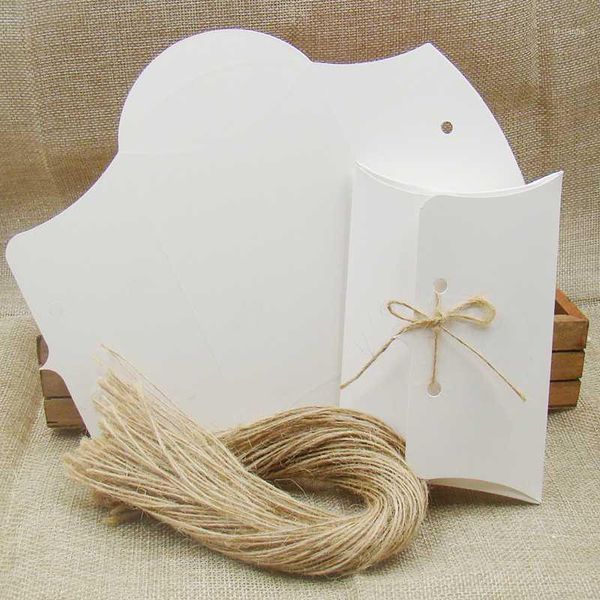 

gift wrap diy blank white/black/brown pillow display box 50pcs +50pcs string for candy /wedding /event stroage paper box1