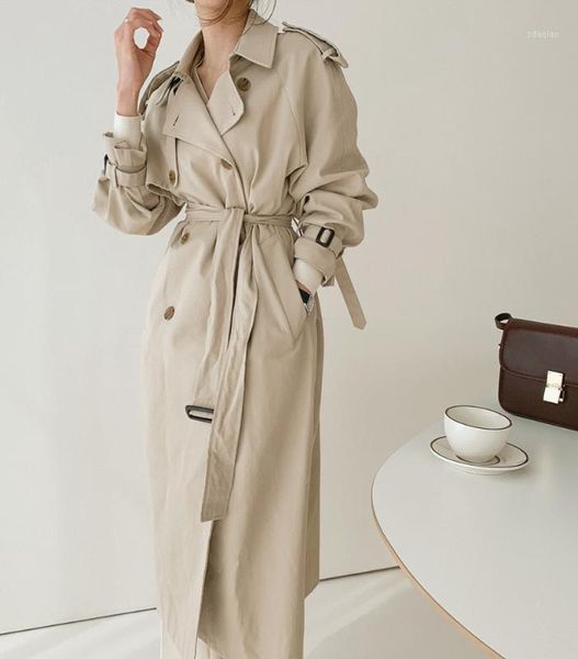 

women's trench coats fashion autumn winter casual double breasted simple classic long coat with belt chic female windbreaker1, Tan;black