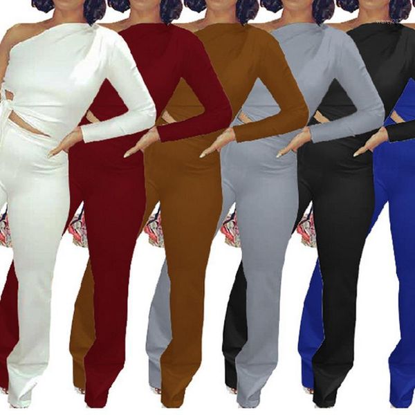 

women's tracksuits women vintage two piece set off shoulder pencil jogger sweatpants suit sports tracksuit fitness outfit matching set, Gray