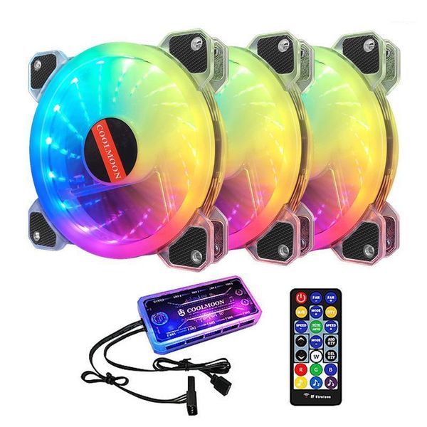 

fans & coolings coolmoon computer case cooling fan, rgb adjustment 120mm mute + music controller radiator fan cpu fan(3pcs)1