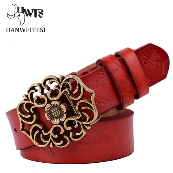 

dwts]vintage leather belt women genuine cow skin fashion floral curved buckle belts for women accessory direct deal y200501, Black;brown