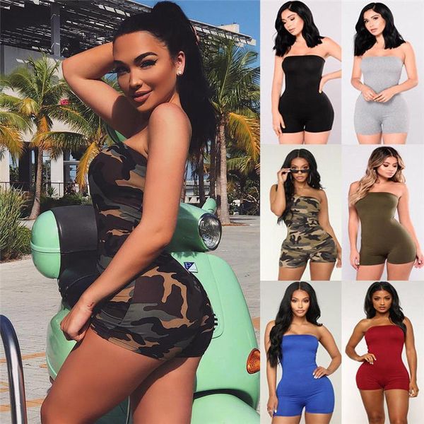 

women casual sleeveless bodycon romper jumpsuit clubwear playsuit off shoulder strapless print camouflage short pants rompers1, Black;white