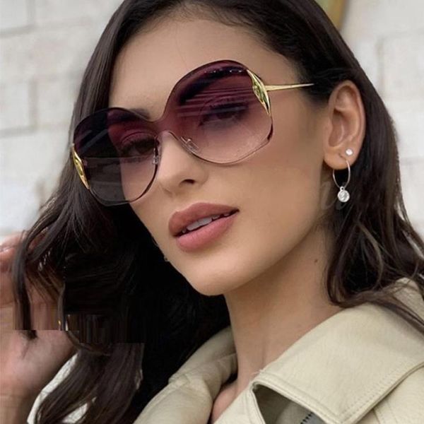 

sunglasses women rimless high qulity 2021 clear shades luxury designer vintage gradient lens female ladies, White;black