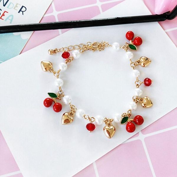 

charm bracelets fashion star cute fruit for women girls sweet style strawberry flower heart pearl bangles, Golden;silver