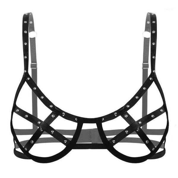 

womens erotic bras vest hollow out lingerie elastic straps rivets belts half cups underwired sissy bondage hole bra, Red;black
