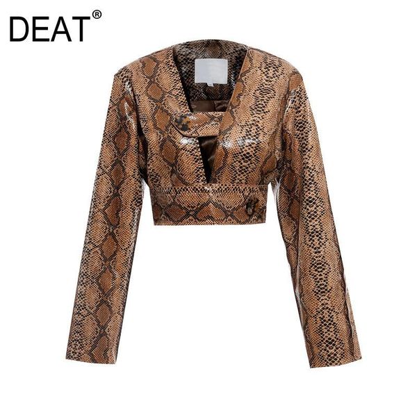 

deat 2020 весной новый длинные рукава тенденции моды женщина кожи pattern pu короткая мода повседневных короткие кожаные пальто top qk456, Black;brown