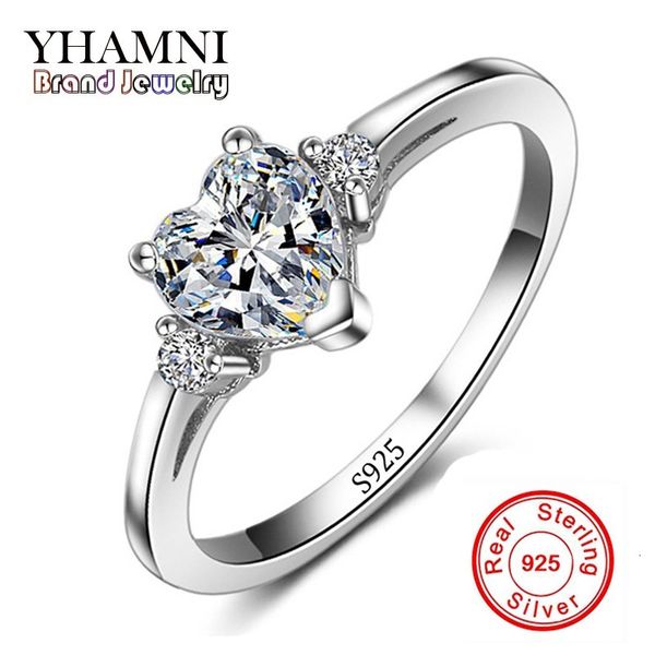 

promotion wholesale real 925 silver heart wedding ring fine jewelry inlay heart cz diamant engagement rings for women rx008, Slivery;golden