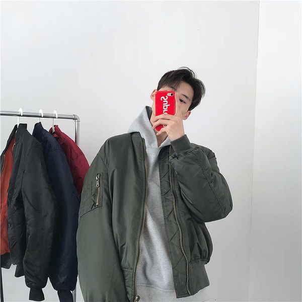 

man bomber winter puffer red navy hiphop parka flight padded pilot jacket coat fashion plus size parka oversized streetwear, Black