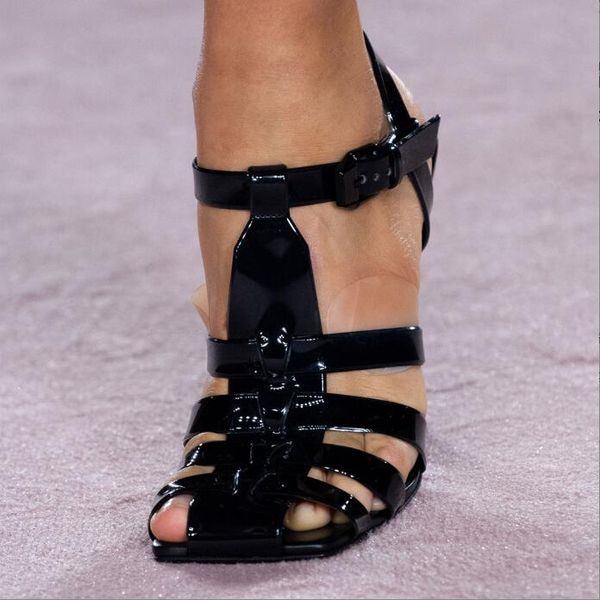 

women shoes european and american style 2022 spring summer new stiletto high heels roman style transparent pvc sandals large size fashion sh, Black