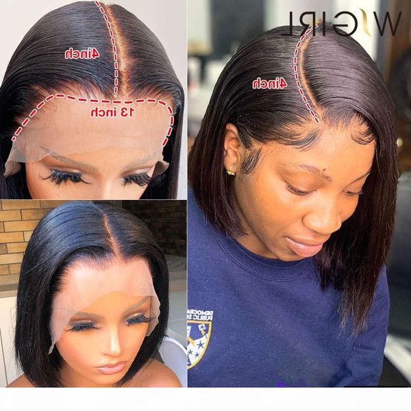

wigirl 180 density 13x4 bob wig lace front human hair pre plucked short brazilian straight frontal wigs for black women, Black;brown