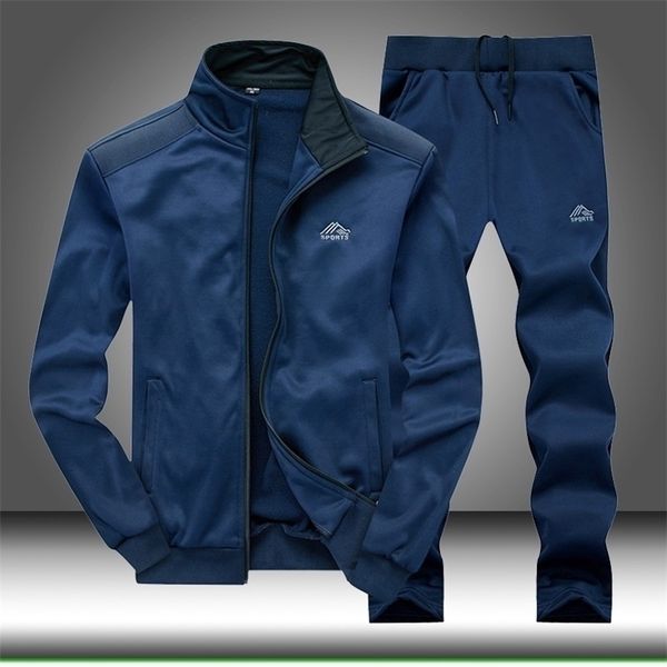 Männer Trainingsanzug Set Casual Fleece Gyms Zipper Jacke + Hosen Polyester Herren Sportswear Sets Slim Fit Frühling Herbst Anzüge 201109