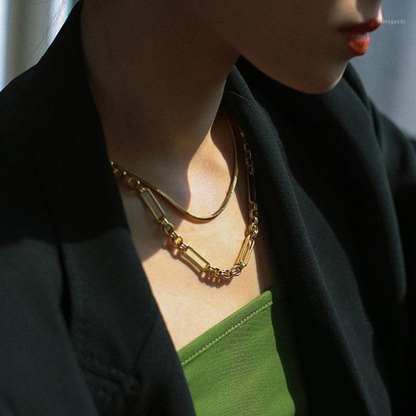 

uilz mixed chunky chain choker necklaces linked snake bone necklaces for women punk style vintage necklace 2020 trendy1, Golden;silver