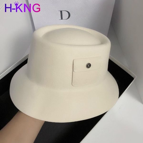 

stingy brim hats warm wool winter hat for women cloche fedora retro style pocket bucket ladies floppy party, Blue;gray