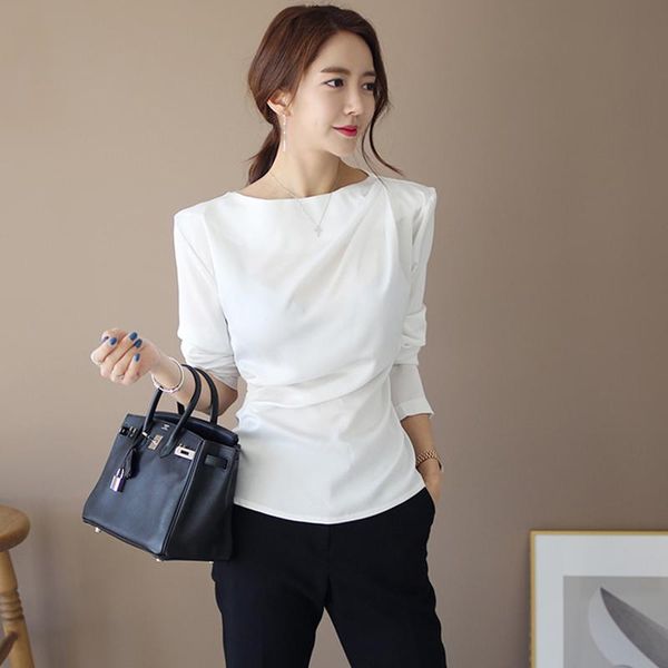 

womens and blouses elegant long sleeve solid office blouse ladies shirt casual female streetwear, White