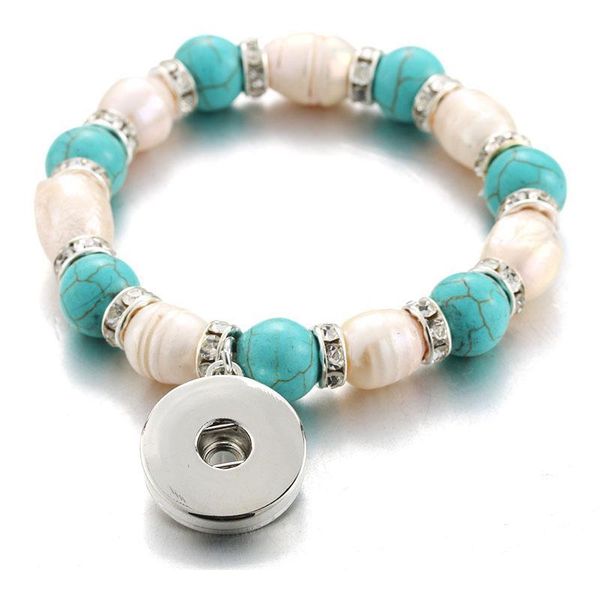 

4 styles snap jewelry real white pearl bracelets elasticity heart snap button bracelet charms fit 18mm snap butto bbythr, Golden;silver