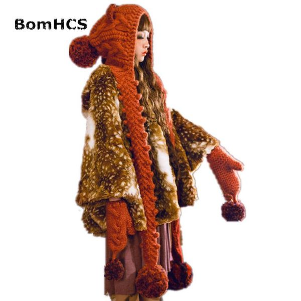 

bomhcs cute cat ears hat with scarf + gloves (2pcs suit) winter warm 100% handmade knitted beanie neckerchief mittens