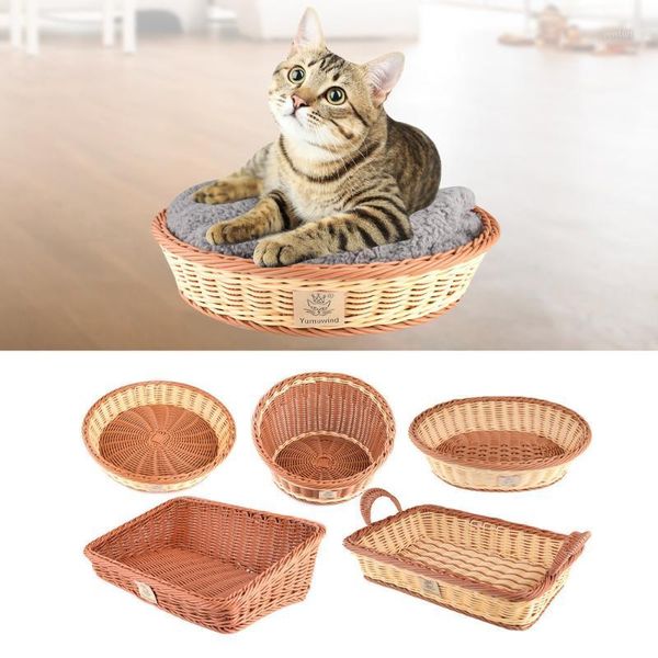 

cat beds & furniture rectangle bed with plush blanket round soft pet basket nest for cats accessories1
