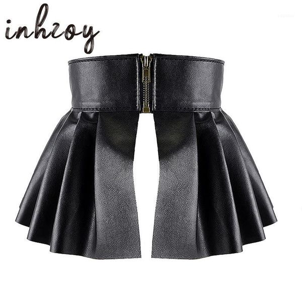 

womens skirts black faux leather pleated skirts split a-line miniskirt for parties punk gothic rave clubwear waist belts1