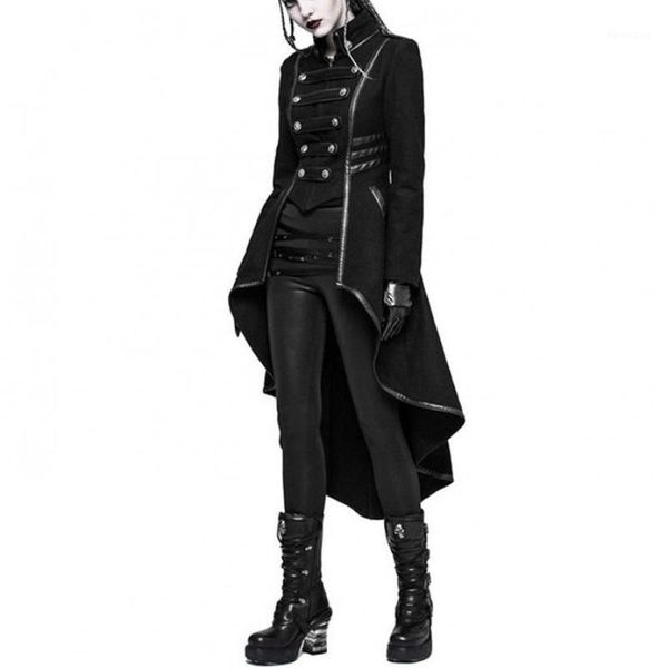 

2020 winter casual gothic plus size party warm women long trench coats black slim plain pleated autumn female goth overcoats1, Tan;black