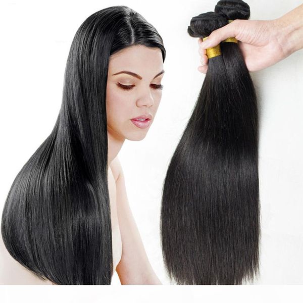 

cambodian straight human virgin hair weave natural color double wefts dyeable bleachable 3pcs lot 100g pc human remy hair extensions, Black