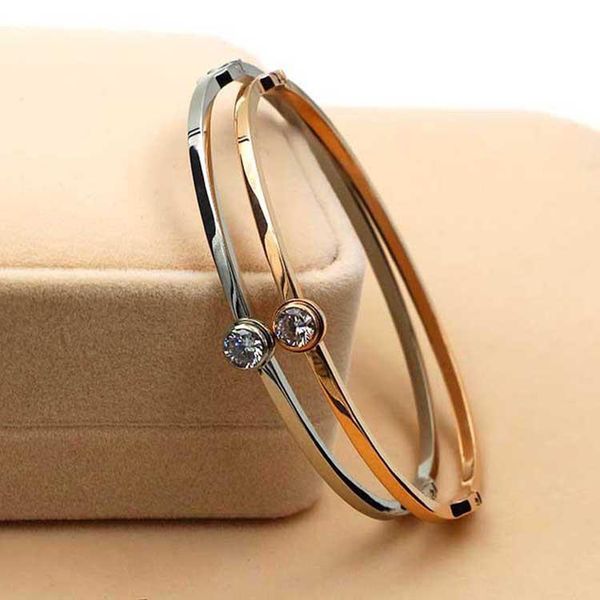 

bangle korean style simple single diamond bracelet titanium steel electroplated 18k rose gold couple bracelet, Black