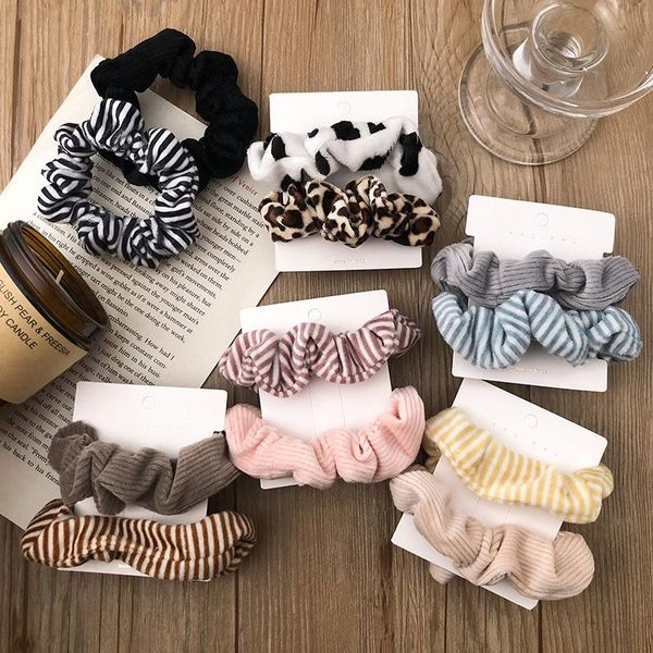 

2pcs/set velvet scrunchies women girls striped hair rope ties cute fashion rubber band ponytail printing hair accessories