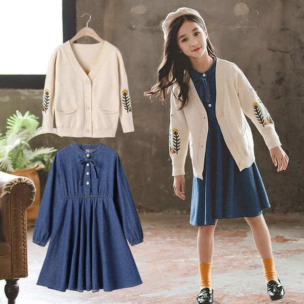 

2020 new foreign princs children's denim girls' two piece suit skirt spring and autumn drs, Red;yellow