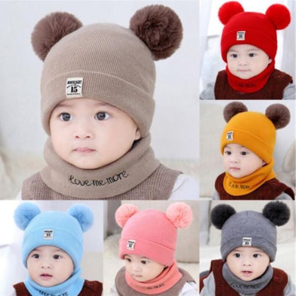 

baby knitted hats scarives set christmas warm knitting crochet hat toddler winter pompoms caps warm knit hats accessoriess lsk1950, Yellow