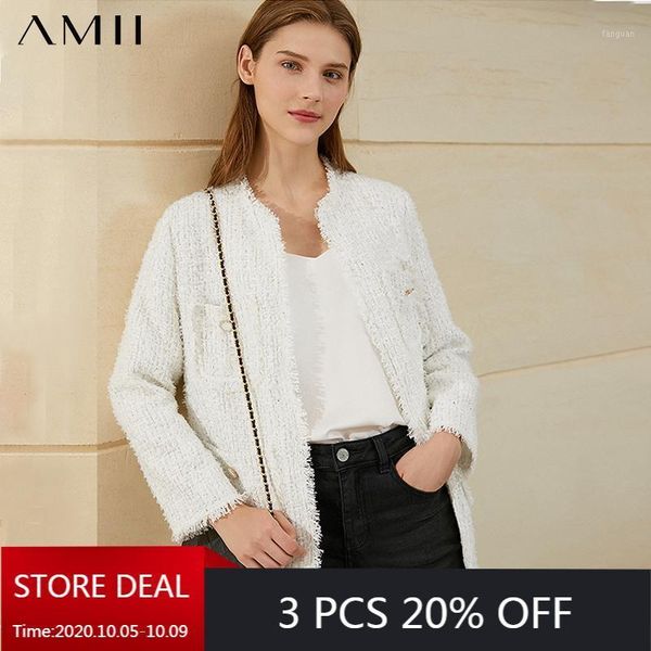 

amii minimalism autumn winter temperament women's tweed jacket fashion loose plaid pocket single-breasted female coat 120703571, Black;brown