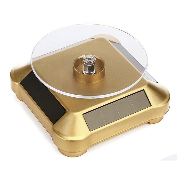 

solar showcase 360 turntable rotating jewelry watch ring phone stand display jewelry organizer hard display stand solar battery dual z2ijs, Black