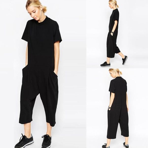 

2020 summer black rompers women jumpsuit elegant side pocket loose-fitting combinaison femme romper overalls jumpsuit for women, Black;white