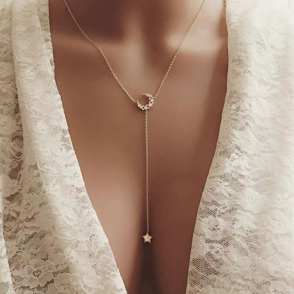 

chains arrivals 925 sterling silver star moon necklaces & pendants with cz paved 3 color for women fashion sterling-silver-jewelry