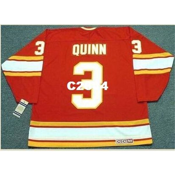 

mens #3 pat quinn atlanta flames 1976 ccm vintage retro away hockey jersey or custom any name or number retro jersey, Black