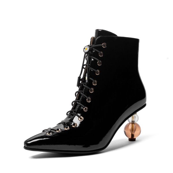 

women natural 2021 online cracked cow wrinkled finger pointed boots patent xpeo, Black