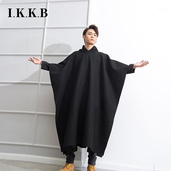 

men long coat vintage coat cloak male hooded super long knee trend winter korean black student men's overcoats1, Tan;black