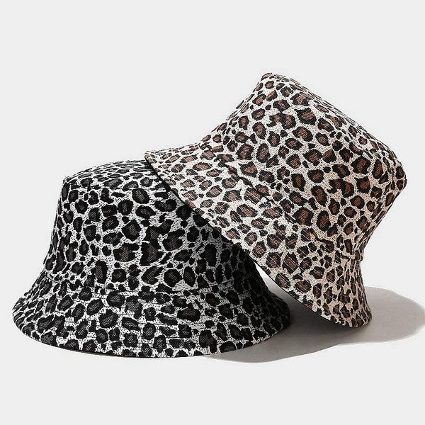 

new two side reversible leopard print fisherman's hat for women bucket hat outdoor sun protection flat hip hop sun hats, Blue;gray