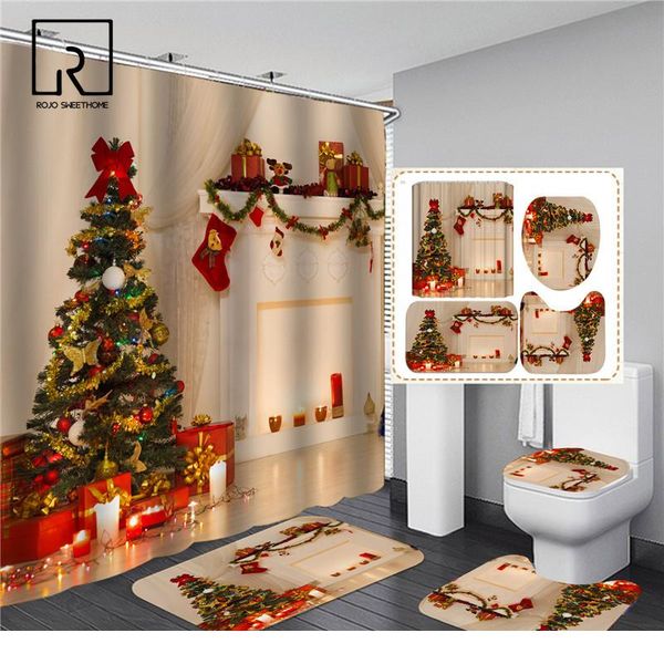 

рождественские елки напечатанные занавески для душа для ванной комнаты для ванной с противоскользящей коврикным ковром туалетной раздел 3d f