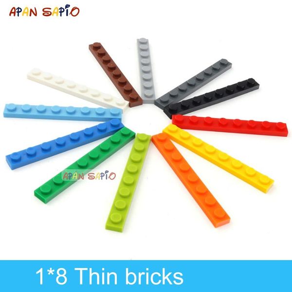 

60pcs diy building blocks thin figures bricks 1x8 dots 12color educational creative size compatible with lego toys for children wmtxkx