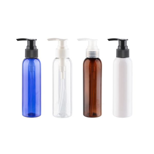 

150ml round plastic liquid soap shampoo bottle with pp pump refillable pet cosmetic container clear blue lotion pump bottles